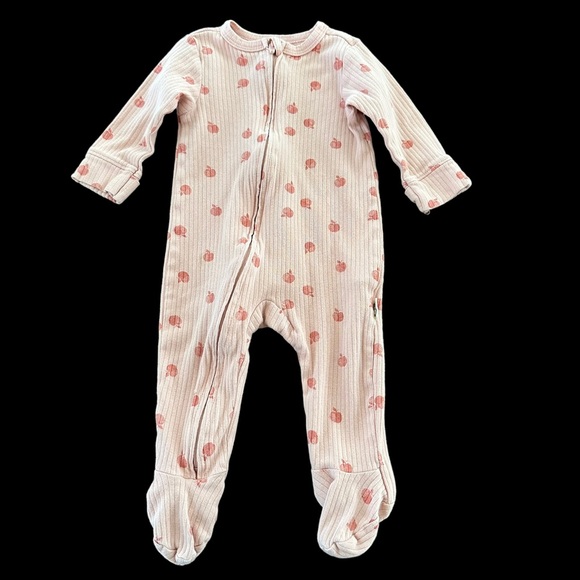 rabbit + bear Other - Rabbit + Bear Baby Girls 6-9 months Zip Up Footie Apples Ribbed Sleeper PJs